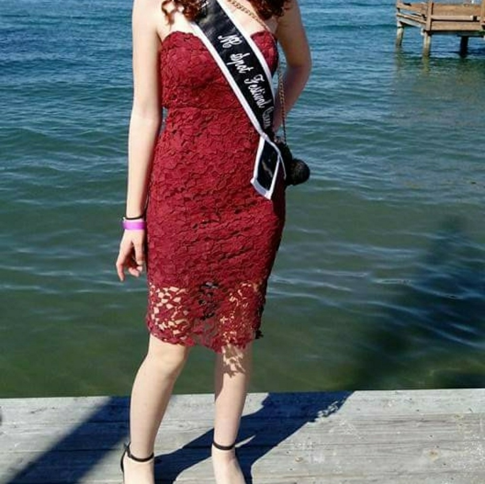 Strapless burgundy dress